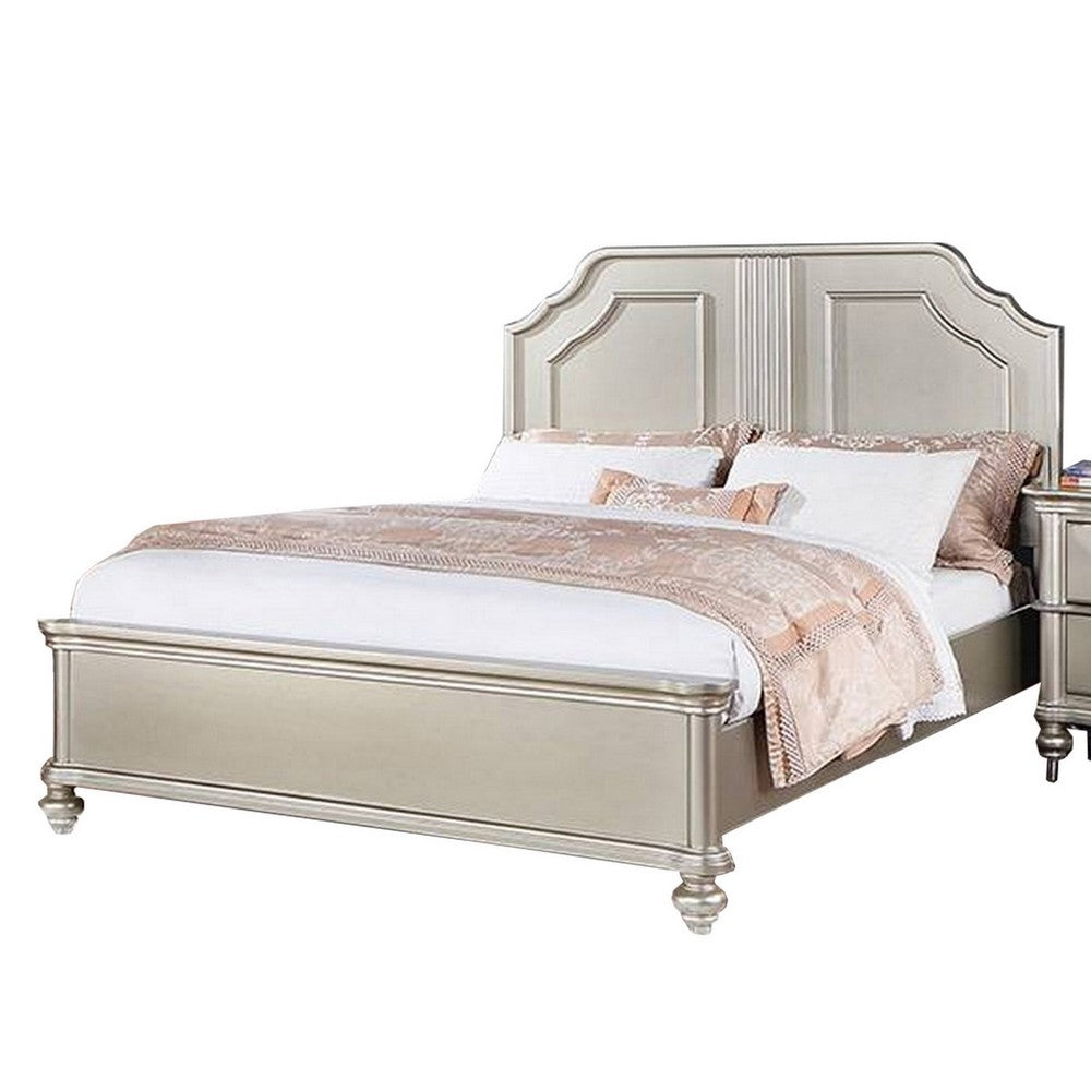 Opp Platform Queen Size Bed with Curved Panel Headboard, Champagne Silver - BM300212