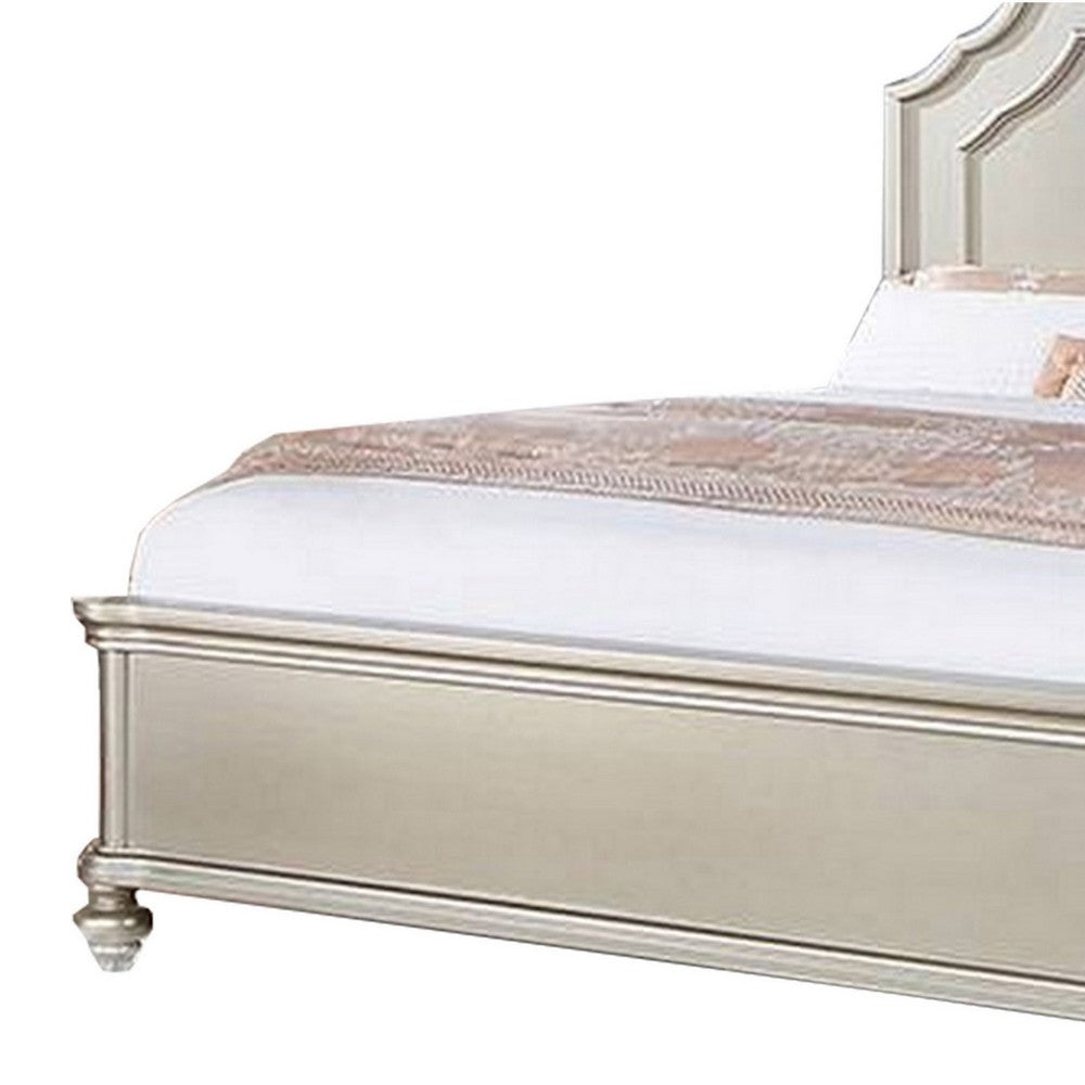 Opp Platform Queen Size Bed with Curved Panel Headboard, Champagne Silver - BM300212