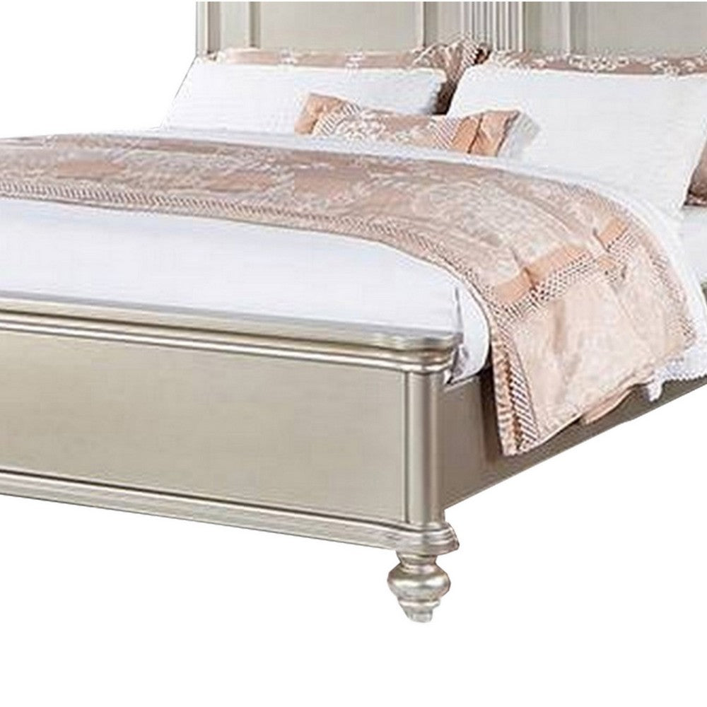 Opp Platform Queen Size Bed with Curved Panel Headboard, Champagne Silver - BM300212