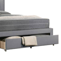 Buk Wood Full Bed, Button Tufted Upholstered, Nailhead Trim, Gray Burlap - BM300213