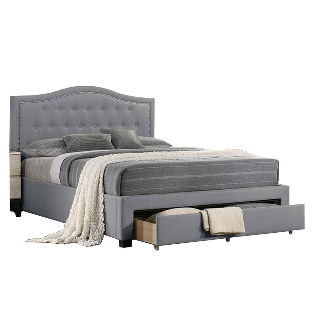 Buk Upholstered Tufted Twin Bed with Storage, Nailhead Trim, Gray Burlap  - BM300215