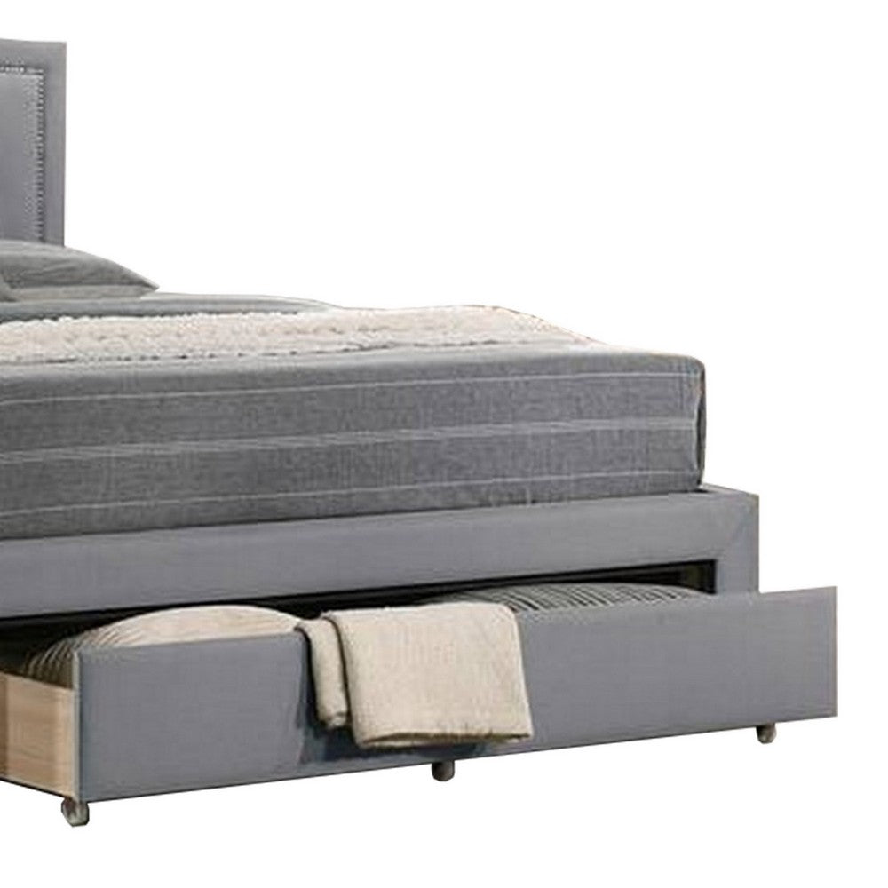 Buk Upholstered Tufted Twin Bed with Storage, Nailhead Trim, Gray Burlap  - BM300215