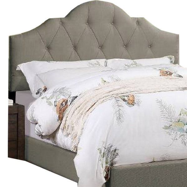 Eni Upholstered King Size Bed, Tufted Adjustable Headboard, Gray Fabric - BM300222