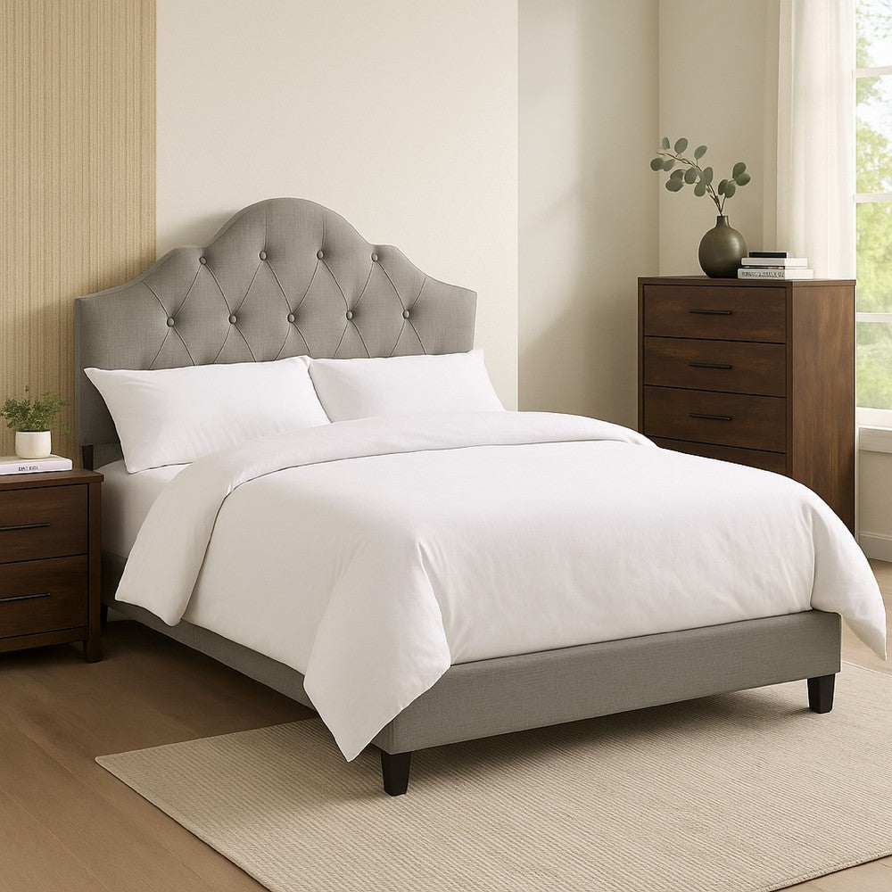Eni Upholstered King Size Bed, Tufted Adjustable Headboard, Gray Fabric - BM300222