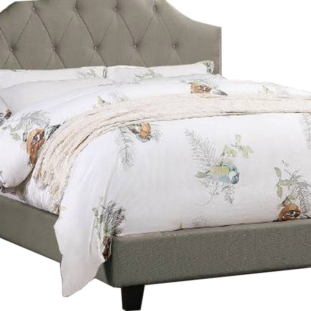 Eni Upholstered Full Size Bed, Tufted Adjustable Headboard, Gray Fabric - BM300223