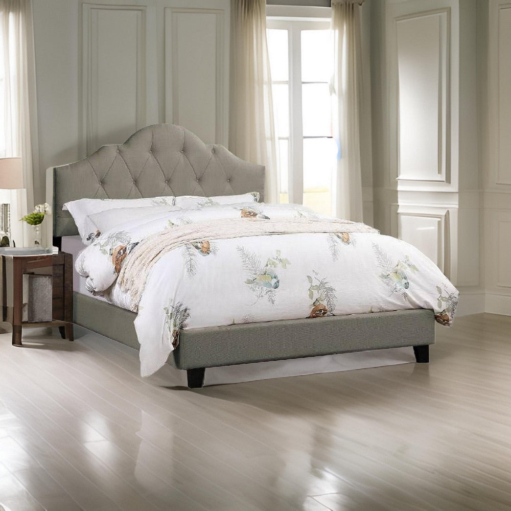 Eni Upholstered Full Size Bed, Tufted Adjustable Headboard, Gray Fabric - BM300223