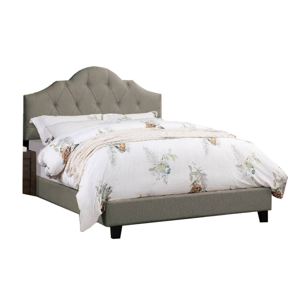 Eni Upholstered Queen Size Bed, Tufted Adjustable Headboard, Gray Fabric - BM300224