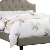 Eni Upholstered Queen Size Bed, Tufted Adjustable Headboard, Gray Fabric - BM300224