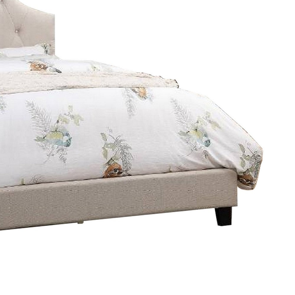 Eni Upholstered Full Size Bed, Tufted Adjustable Headboard, Taupe Fabric - BM300227