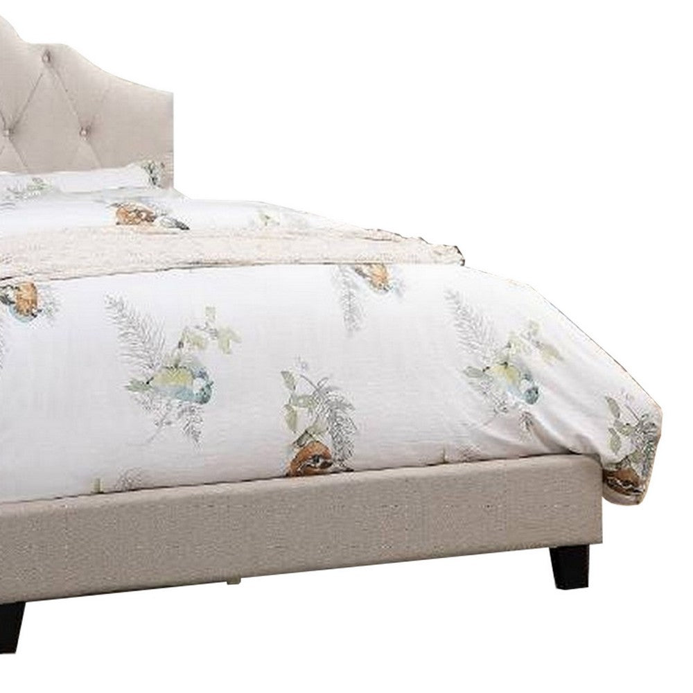 Eni Upholstered Queen Size Bed, Tufted Adjustable Headboard, Taupe Fabric - BM300228