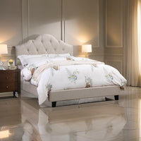 Eni Upholstered Queen Size Bed, Tufted Adjustable Headboard, Taupe Fabric - BM300228