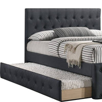 Nek Full Size Upholstered Bed with Twin Trundle, Tufted Charcoal Burlap