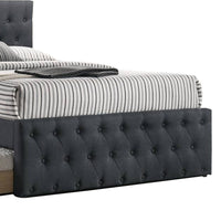 Nek Full Size Upholstered Bed with Twin Trundle, Tufted Charcoal Burlap