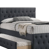 Nek Full Size Upholstered Bed with Twin Trundle, Tufted Charcoal Burlap