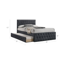 Nek Full Size Upholstered Bed with Twin Trundle, Tufted Charcoal Burlap