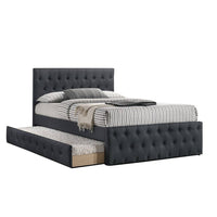 Nek Wood Twin Size Upholstered Bed with Trundle, Tufted Charcoal Burlap - BM300230