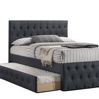 Nek Wood Twin Size Upholstered Bed with Trundle, Tufted Charcoal Burlap - BM300230
