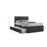 Nek Wood Twin Size Upholstered Bed with Trundle, Tufted Charcoal Burlap - BM300230