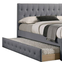 Nek Wood Twin Size Upholstered Bed with Trundle, Tufted Gray Burlap - BM300232