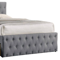 Nek Wood Twin Size Upholstered Bed with Trundle, Tufted Gray Burlap - BM300232