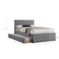 Nek Wood Twin Size Upholstered Bed with Trundle, Tufted Gray Burlap - BM300232