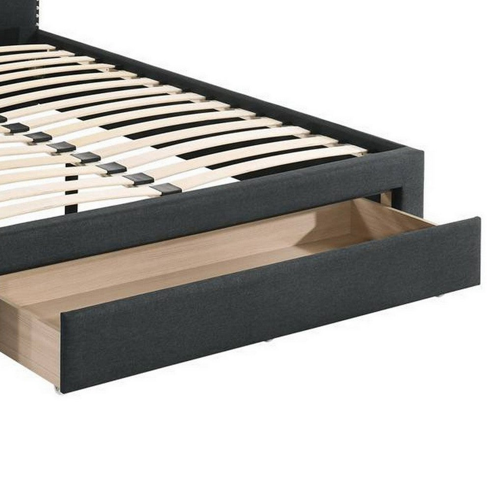 Nue Twin Upholstered Bed, Curved Tufted Headboard, Charcoal Gray Burlap - BM300237