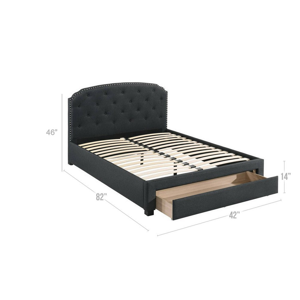 Nue Twin Upholstered Bed, Curved Tufted Headboard, Charcoal Gray Burlap - BM300237