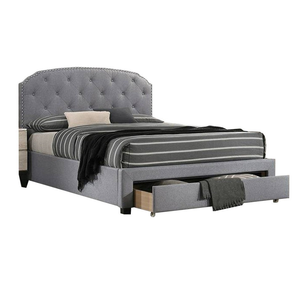Nue Twin Upholstered Bed with Curved Tufted Headboard, Nailhead Trim, Gray - BM300240