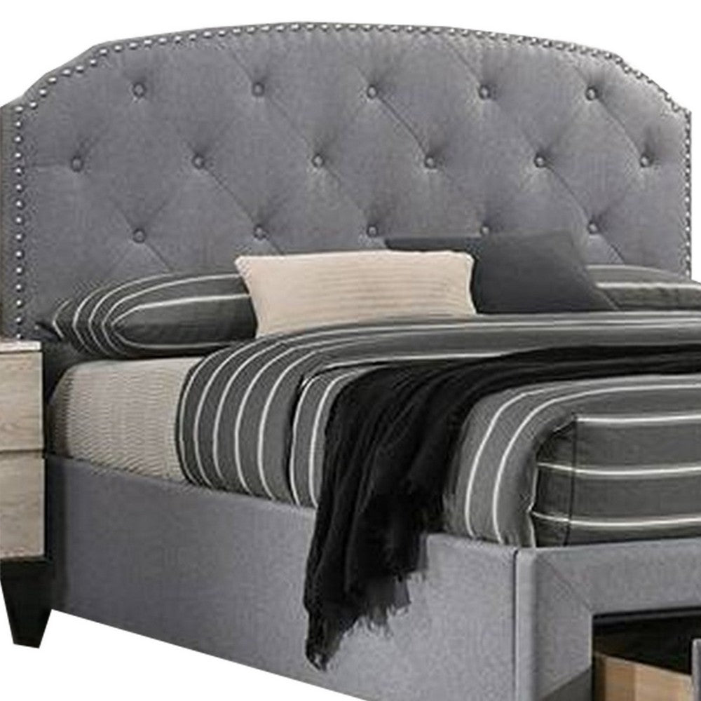 Nue Twin Upholstered Bed with Curved Tufted Headboard, Nailhead Trim, Gray - BM300240