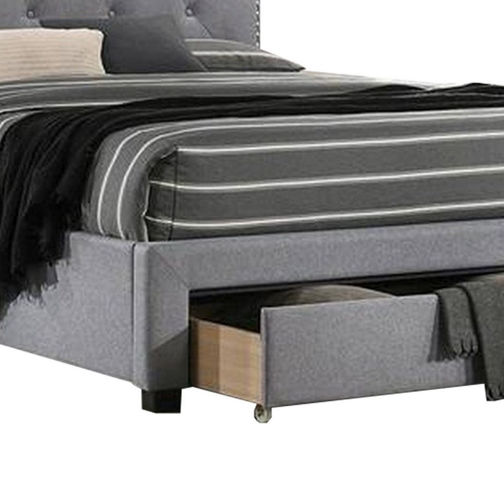 Nue Twin Upholstered Bed with Curved Tufted Headboard, Nailhead Trim, Gray - BM300240