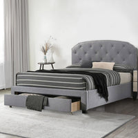 Nue Twin Upholstered Bed with Curved Tufted Headboard, Nailhead Trim, Gray - BM300240