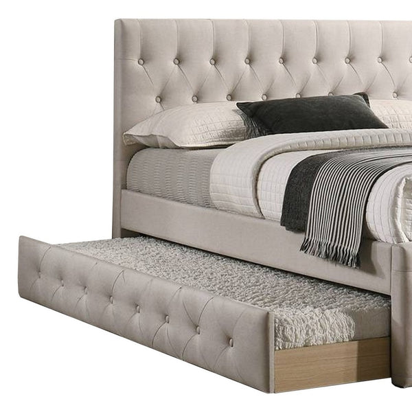 Nek Wood Full Size Upholstered Bed with Twin Trundle, Taupe Burlap Frame - BM300241