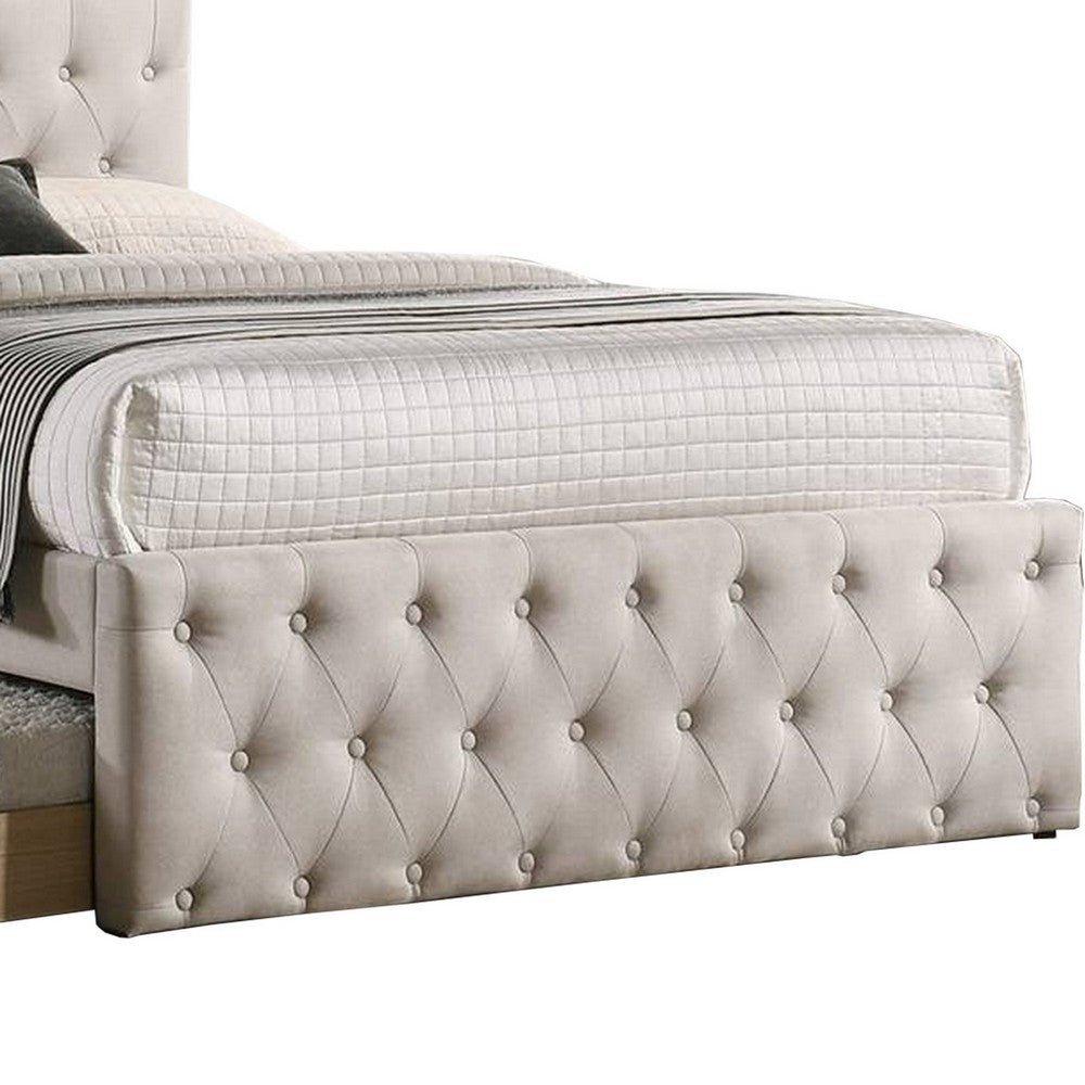 Nek Wood Full Size Upholstered Bed with Twin Trundle, Taupe Burlap Frame - BM300241