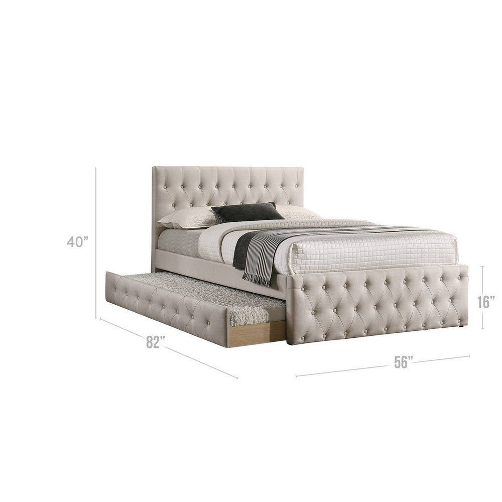 Nek Wood Full Size Upholstered Bed with Twin Trundle, Taupe Burlap Frame - BM300241