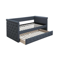 Edra Classic Upholstered Day Bed with Trundle, Tufted Charcoal Gray Burlap - BM300243