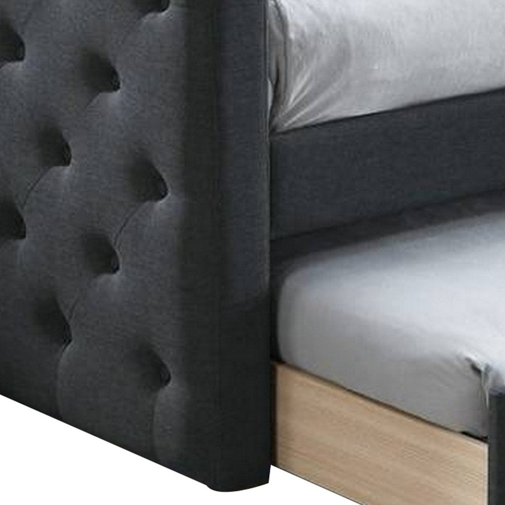 Edra Classic Upholstered Day Bed with Trundle, Tufted Charcoal Gray Burlap - BM300243