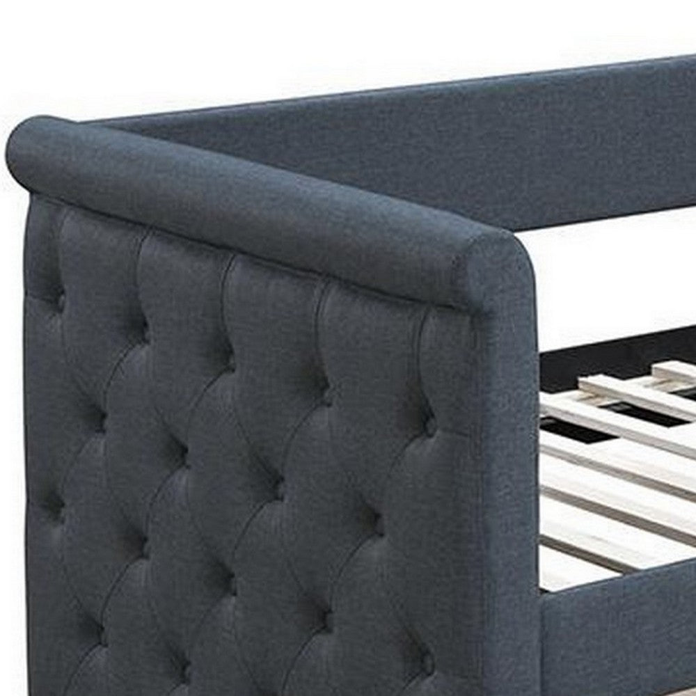 Edra Classic Upholstered Day Bed with Trundle, Tufted Charcoal Gray Burlap - BM300243