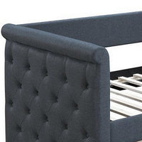 Edra Classic Upholstered Day Bed with Trundle, Tufted Charcoal Gray Burlap - BM300243