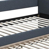 Edra Classic Upholstered Day Bed with Trundle, Tufted Charcoal Gray Burlap - BM300243