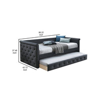 Edra Classic Upholstered Day Bed with Trundle, Tufted Charcoal Gray Burlap - BM300243