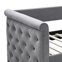 Edra Classic Wood Upholstered Day Bed with Trundle, Tufted Gray Burlap - BM300244