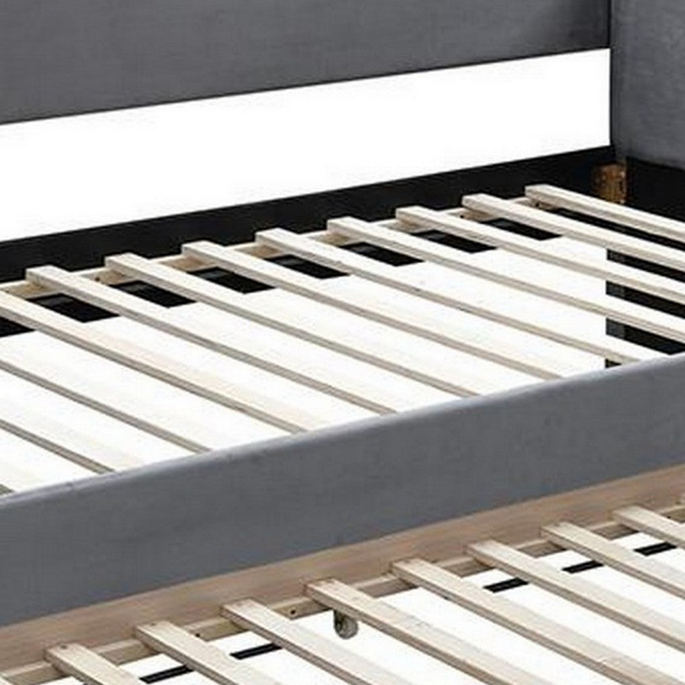 Edra Classic Wood Upholstered Day Bed with Trundle, Tufted Gray Burlap - BM300244