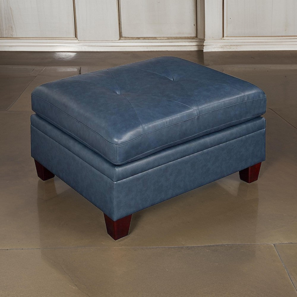 Indy 36 Inch Modern Square Ottoman, Foam Seating, Blue Top Grain Leather - BM300247