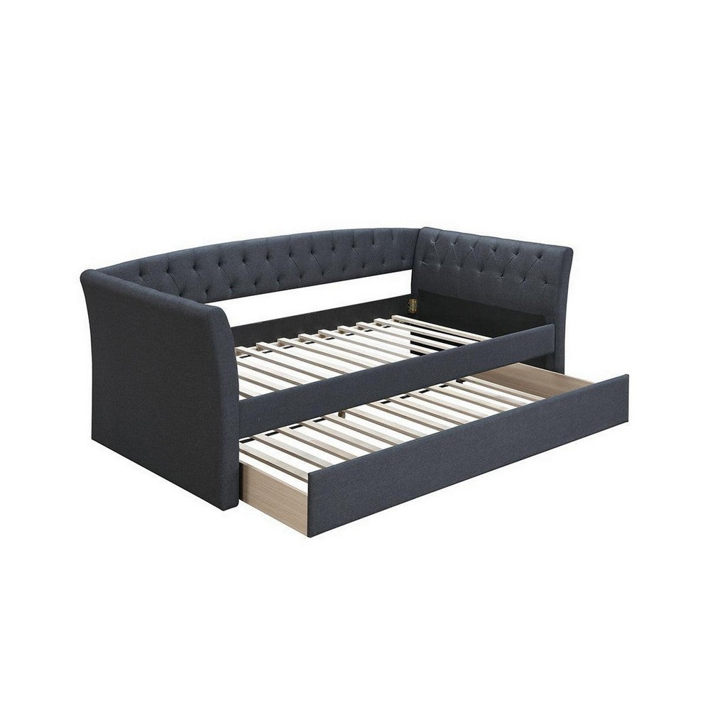 Alma Classic Wood Daybed with Trundle, Button Tufted, Charcoal Burlap - BM300250