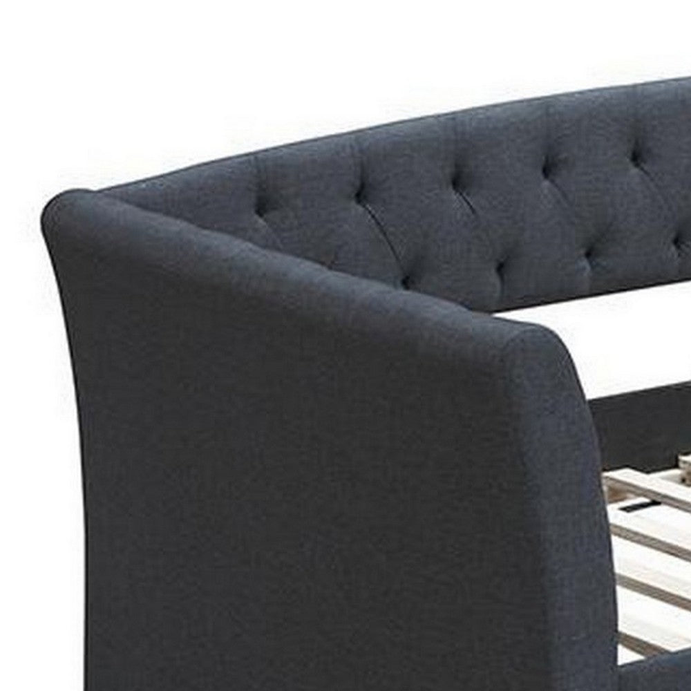 Alma Classic Wood Daybed with Trundle, Button Tufted, Charcoal Burlap - BM300250