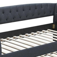Alma Classic Wood Daybed with Trundle, Button Tufted, Charcoal Burlap - BM300250