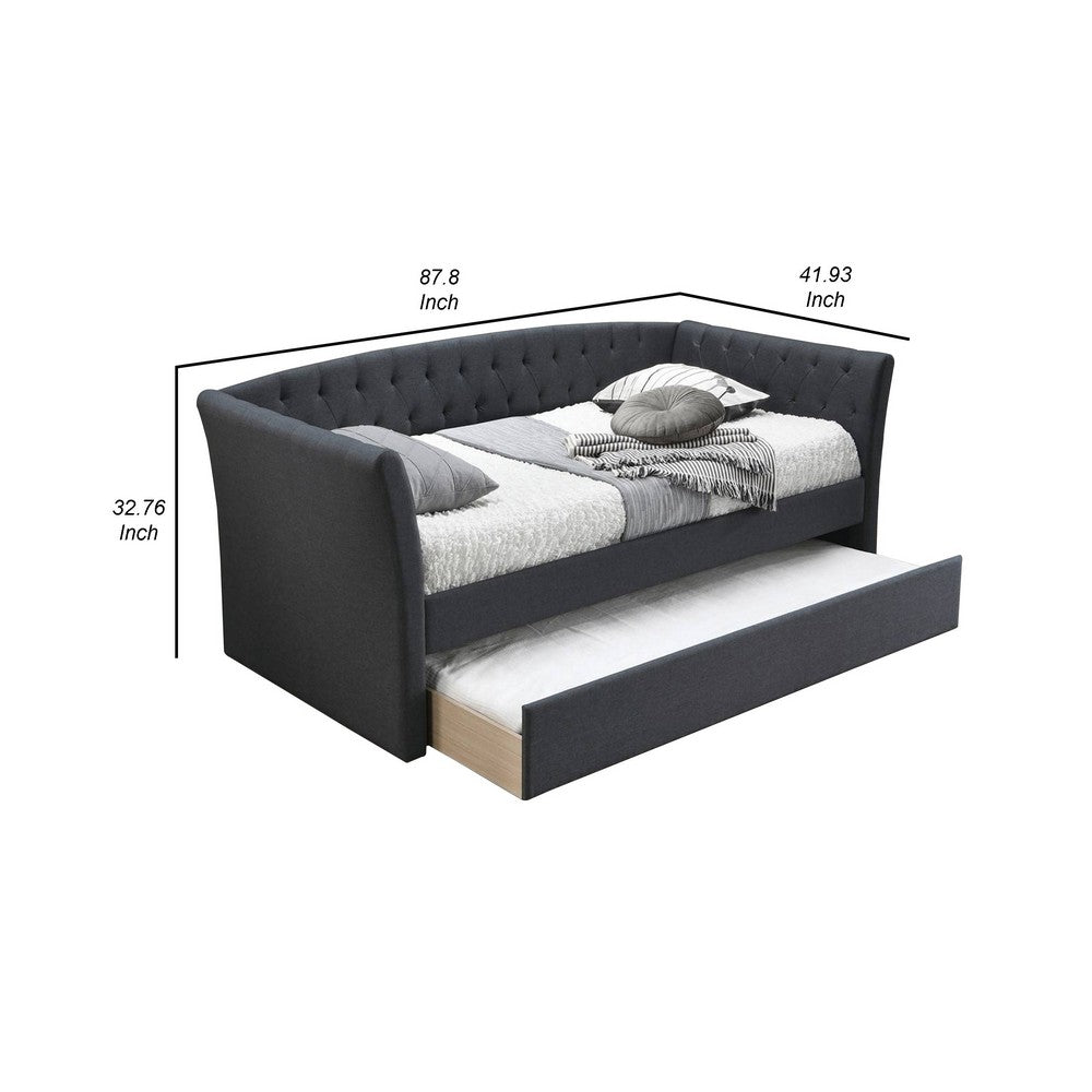 Alma Classic Wood Daybed with Trundle, Button Tufted, Charcoal Burlap - BM300250