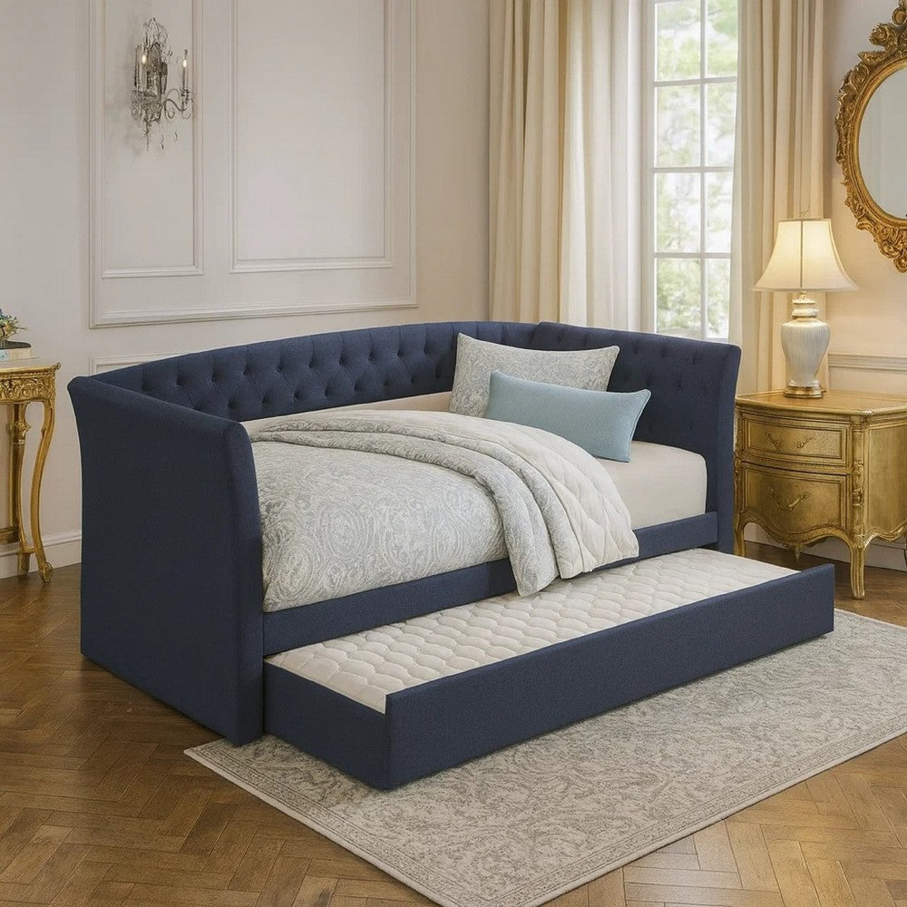 Alma Classic Wood Daybed with Trundle, Button Tufted, Charcoal Burlap - BM300250