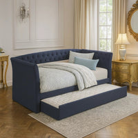 Alma Classic Wood Daybed with Trundle, Button Tufted, Charcoal Burlap - BM300250