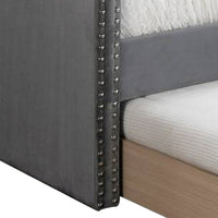 Ann Modern Wood Day Bed with Trundle, Straight Tufted Back, Gray Burlap - BM300254